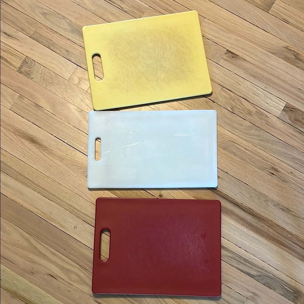 Set of Three Cutting Boards - Yellow, White, Red
